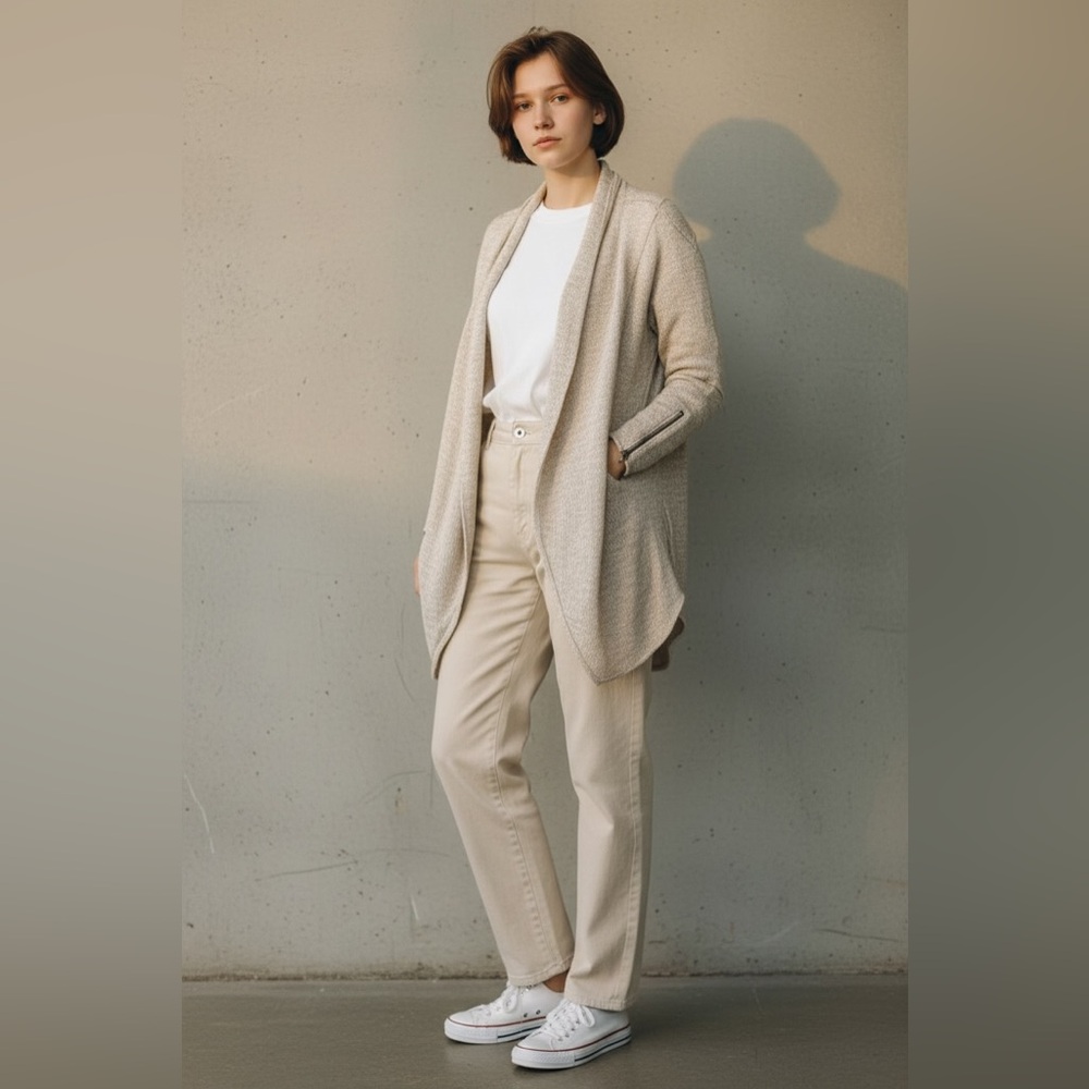 Knox Rose Ivory Cardigan w/ Zippers on Sleeves